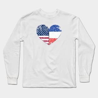 Vintage French American Heart Long Sleeve T-Shirt